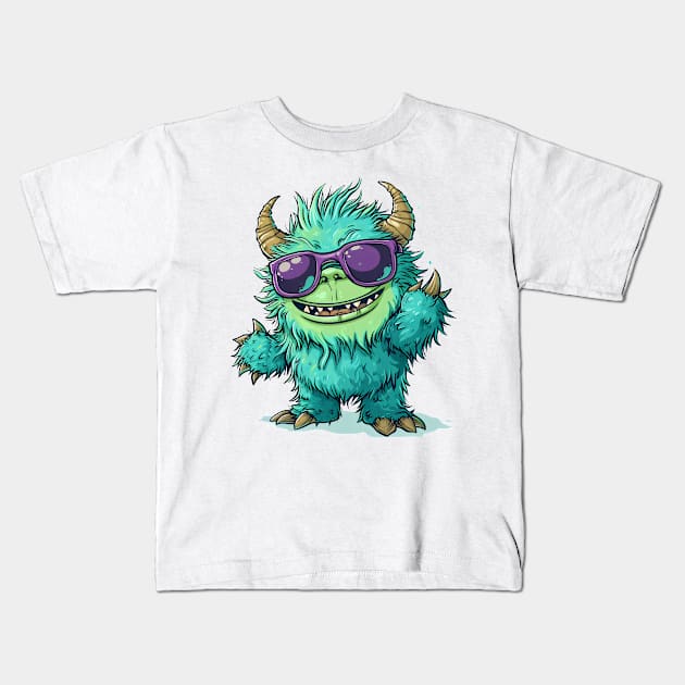 Cute Fluffy Monster Kids T-Shirt by Obotan Mmienu